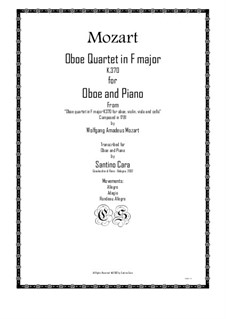 Quartet for Oboe and Strings in F Major, K.370: Movement IV. Version for oboe and piano by Wolfgang Amadeus Mozart