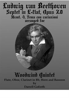 Septet for Winds and Strings, Op.20: Movement IV. Arranged for woodwind quintet by Ludwig van Beethoven