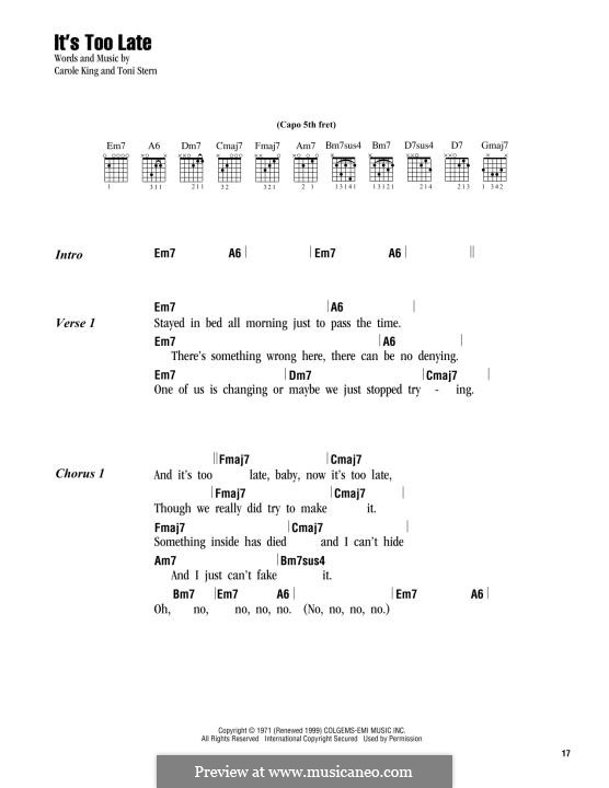 It's Too Late: Letras e Acordes by Carole King