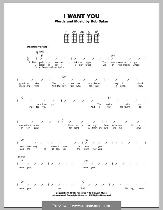 I Want You: para ukulele by Bob Dylan