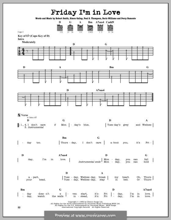 Friday I'm in Love (The Cure): Para guitarra com guia by Boris Williams, Perry Bamonte, Porl Thompson, Robert Gary Smith, Simon Gallup
