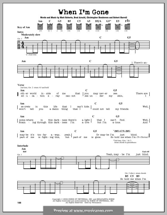 When I'm Gone (3 Doors Down): Para guitarra com guia by Brad Arnold, Christopher Henderson, Matthew Roberts, Todd Harrell