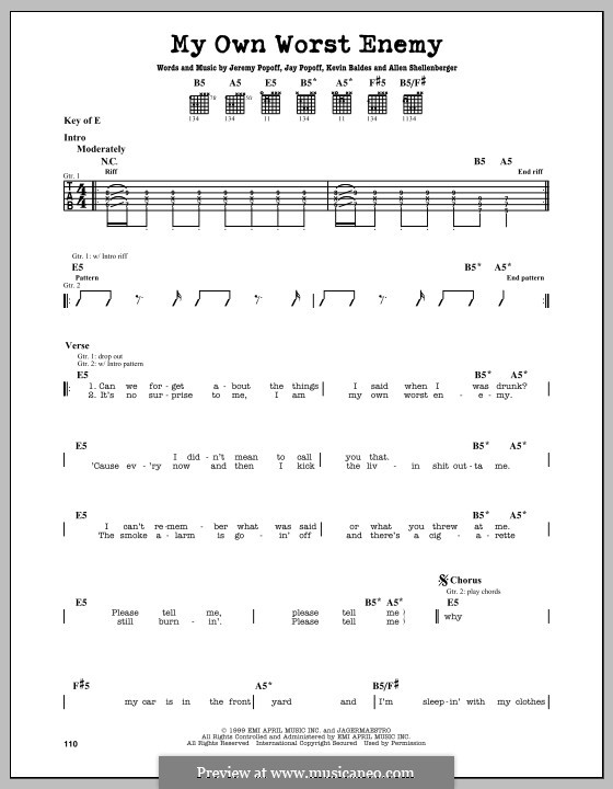 My Own Worst Enemy (Lit): Para guitarra com guia by Allen Shellenberger, Jay Popoff, Jeremy Popoff