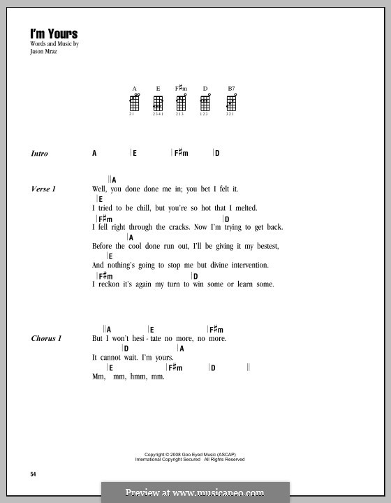 I'm Yours: para ukulele by Jason Mraz