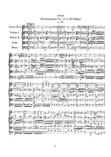 Divertissement No.15 in B Flat Major 'Lodron', K.287: partitura completa by Wolfgang Amadeus Mozart