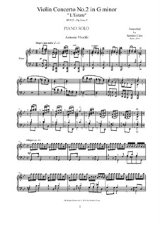 Violin Concerto No.2 in G Minor 'L'estate', RV 315: Arrangement for piano solo by Antonio Vivaldi