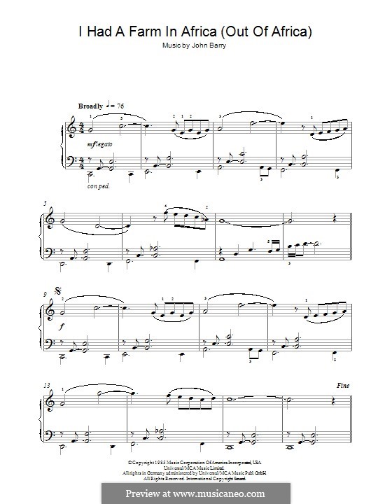 I Had a Farm in Africa (main title from Out of Africa): Para Piano by John Barry