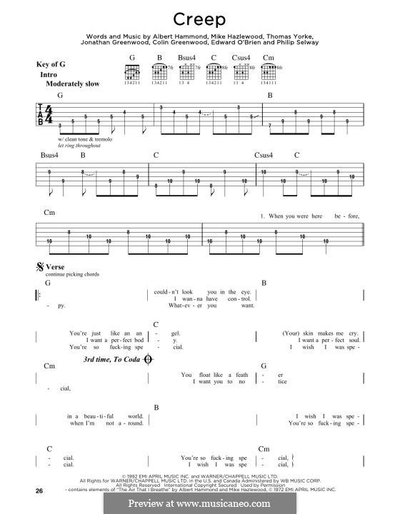 Creep (Radiohead): Para Guitarra by Albert Hammond, Colin Greenwood, Ed O'Brien, Jonny Greenwood, Mike Hazelwood, Phil Selway, Thomas Yorke