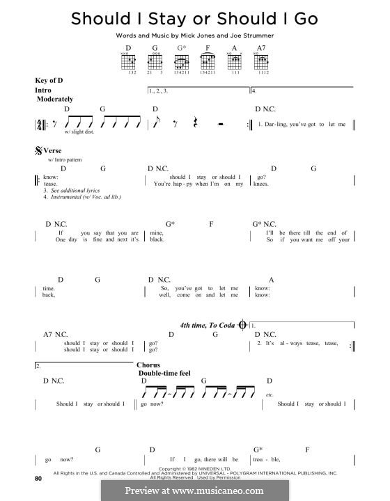 Should I Stay or Should I Go (The Clash): Para Guitarra by Joe Strummer, Mick Jones