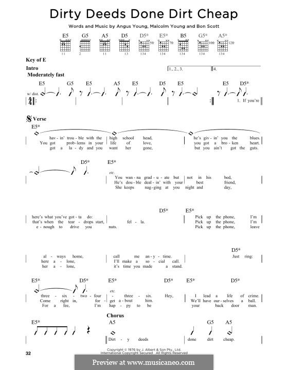 Dirty Deeds Done Dirt Cheap (AC/DC): Para Guitarra by Angus Young, Bon Scott, Malcolm Young