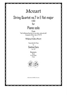 String Quartet No.7 in E Flat Major, K.160: Arrangement for piano solo by Wolfgang Amadeus Mozart