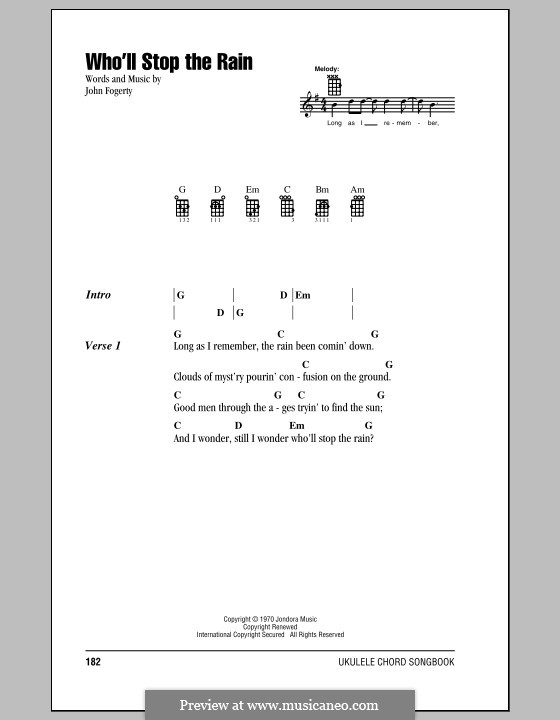 Who'll Stop the Rain (Creedence Clearwater Revival): para ukulele by John C. Fogerty