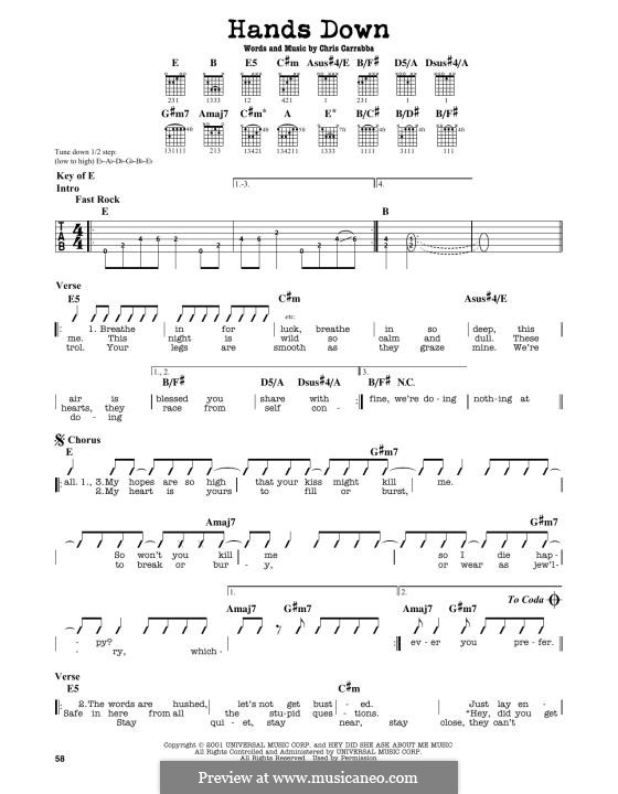 Hands Down (Dashboard Confessional): Para Guitarra by Chris Carrabba
