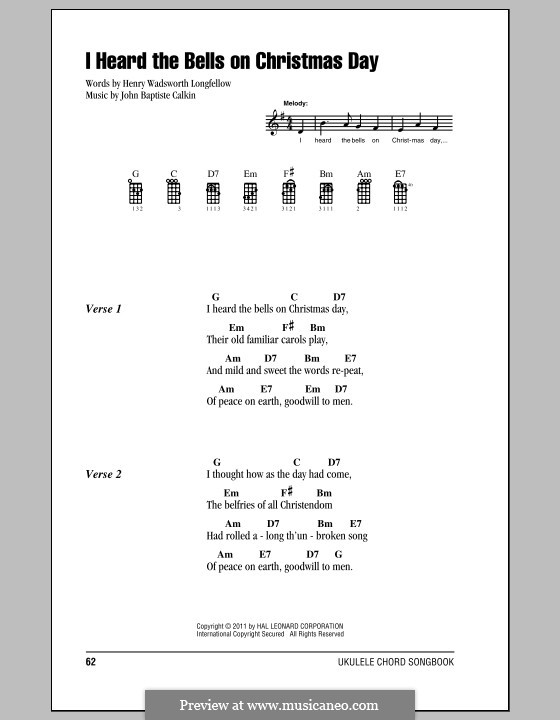 I Heard the Bells on Christmas Day: para ukulele by John Baptiste Calkin