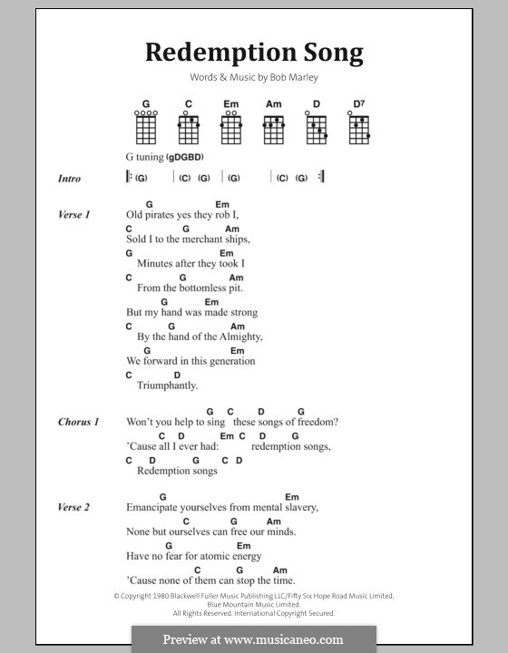 Redemption Song: Letras e Acordes by Bob Marley