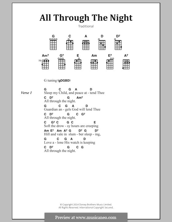 All Through the Night (Printable scores): Letras e Acordes by folklore