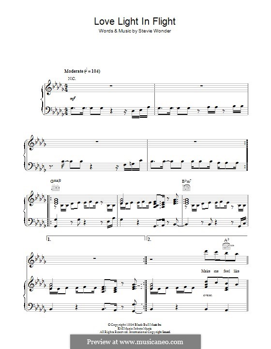 Love Light in Flight: Para vocais e piano (ou Guitarra) by Stevie Wonder