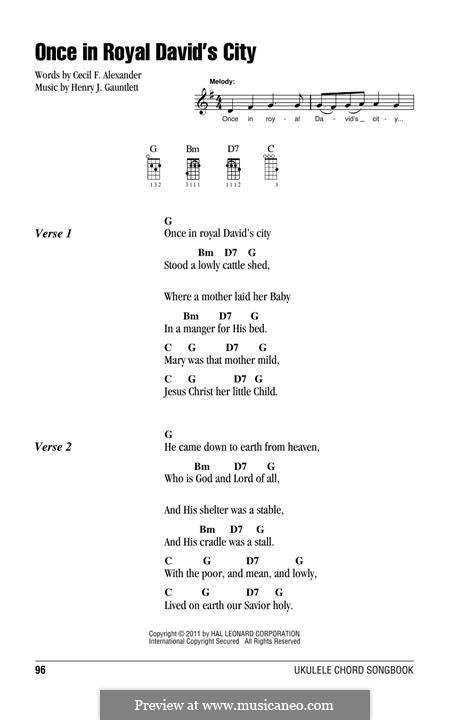 Once in Royal David's City (Printable scores): para ukulele by Henry John Gauntlett