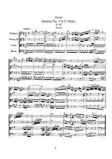 String Quartet No.1 in G Major, K.80/73f: Partitura completa by Wolfgang Amadeus Mozart