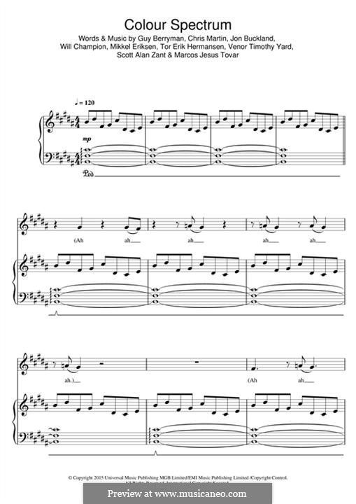 Colour Spectrum (Coldplay): Para vocais e piano (ou Guitarra) by Chris Martin, Guy Berryman, Jonny Buckland, Mikkel Storleer Eriksen, Tor Erik Hermansen, Will Champion, Marcos Jesus Tovar, Scott Alan Zant, Venor Timothy Yard
