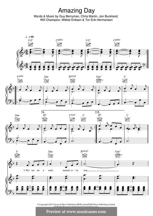 Amazing Day (Coldplay): Para vocais e piano (ou Guitarra) by Chris Martin, Guy Berryman, Jonny Buckland, Mikkel Storleer Eriksen, Will Champion