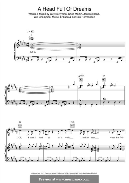 A Head Full of Dreams (Coldplay): Para vocais e piano (ou Guitarra) by Chris Martin, Guy Berryman, Jonny Buckland, Mikkel Storleer Eriksen, Will Champion