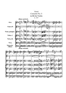 Concerto for Violin and Orchestra No.1 in B Flat Major, K.207: Partitura completa by Wolfgang Amadeus Mozart