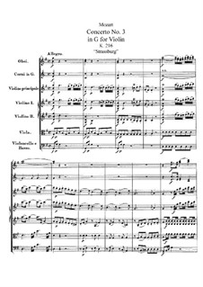 Concerto for Violin and Orchestra No.3 in G Major, K.216: Partitura completa by Wolfgang Amadeus Mozart