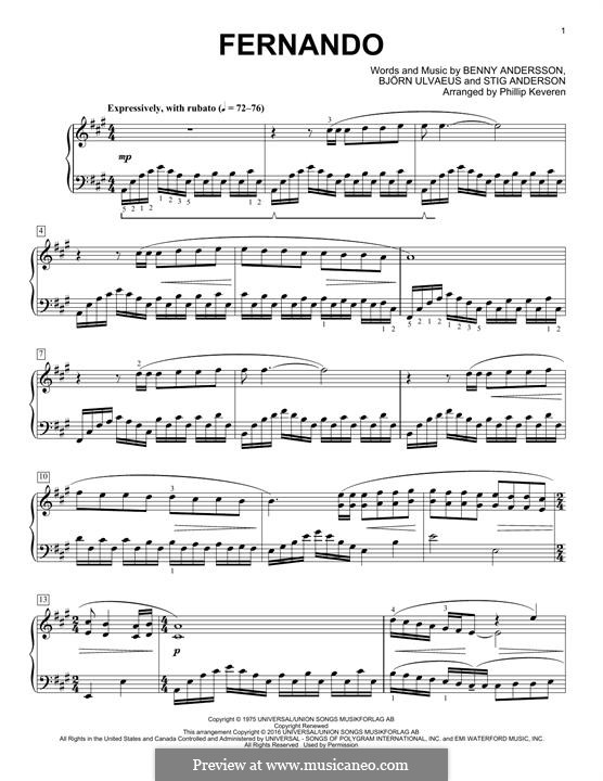 Fernando (ABBA): Para Piano by Benny Andersson, Björn Ulvaeus, Stig Anderson