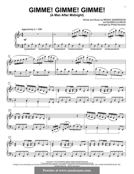 Gimme! Gimme! Gimme! / A Man after Midnight (ABBA): Para Piano by Benny Andersson, Björn Ulvaeus