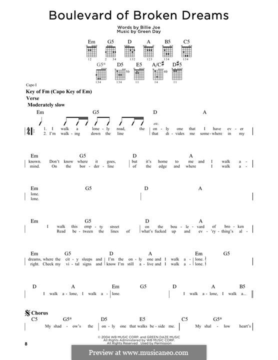 Boulevard of Broken Dreams (Green Day): Para Guitarra by Billie Joe Armstrong, Tré Cool, Michael Pritchard