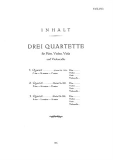 Three Quartets for Flute and Strings, K.285b, 285, 298: parte do violino by Wolfgang Amadeus Mozart