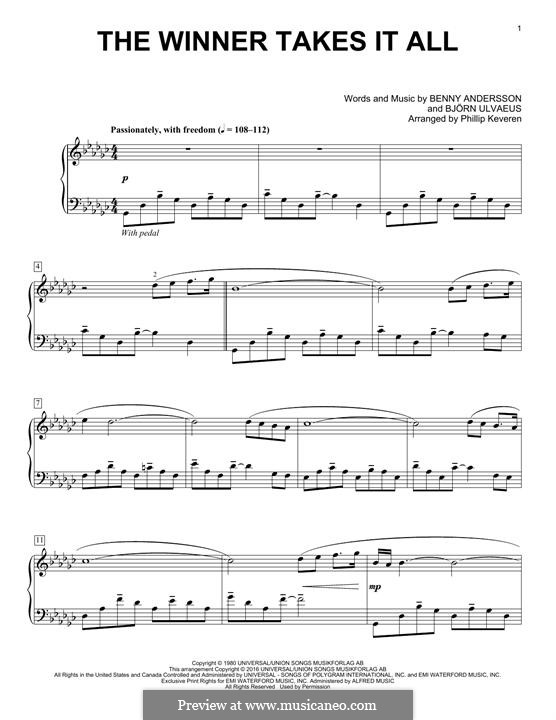 The Winner Takes it All (ABBA): Para Piano by Benny Andersson, Björn Ulvaeus