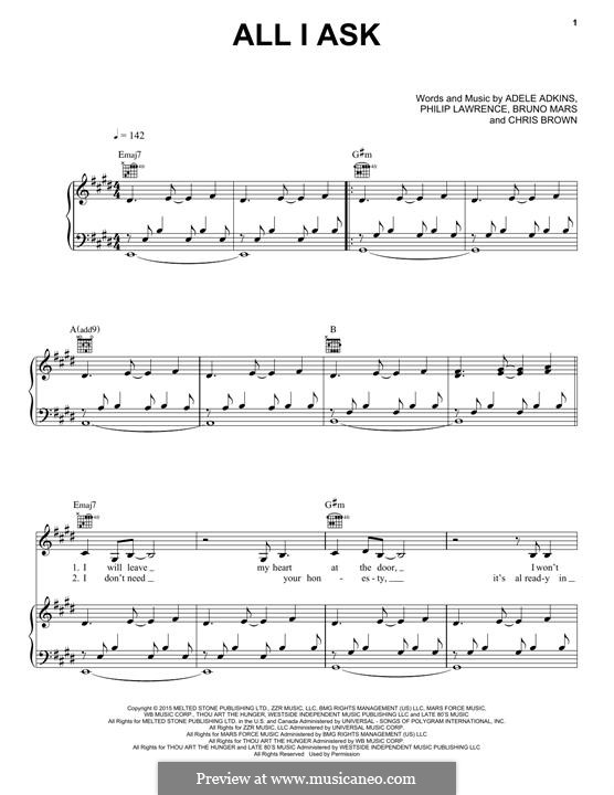 All I Ask: Para vocais e piano (ou Guitarra) by Adele, Christopher Brown, Bruno Mars, Philip Lawrence