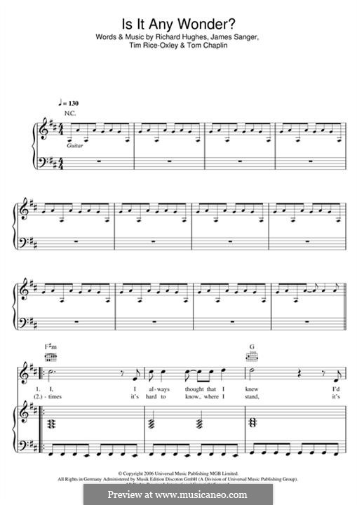 Is It Any Wonder? (Keane): Para vocais e piano (ou Guitarra) by James Sanger, Richard Hughes, Tim Rice-Oxley, Tom Chaplin