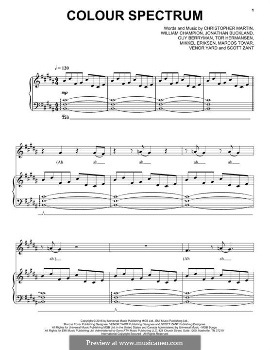 Colour Spectrum (Coldplay): Para vocais e piano (ou Guitarra) by Chris Martin, Guy Berryman, Jonny Buckland, Mikkel Storleer Eriksen, Tor Erik Hermansen, Will Champion, Marcos Jesus Tovar, Scott Alan Zant, Venor Timothy Yard
