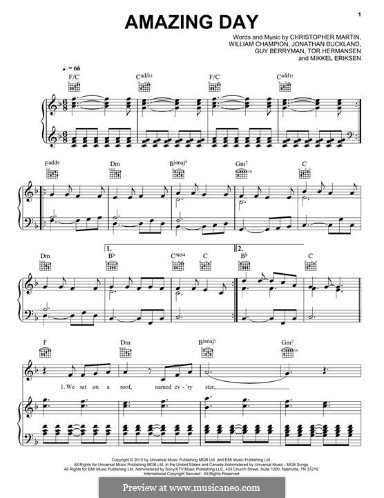 Amazing Day (Coldplay): Para vocais e piano (ou Guitarra) by Chris Martin, Guy Berryman, Jonny Buckland, Mikkel Storleer Eriksen, Will Champion