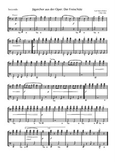 Act III, No.15 Hunter's Choir: para piano de quadro mãos by Carl Maria von Weber
