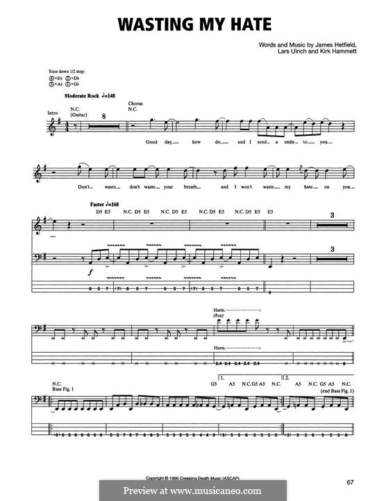 Wasting My Hate (Metallica): para baixo com guia by James Hetfield, Kirk Hammett, Lars Ulrich
