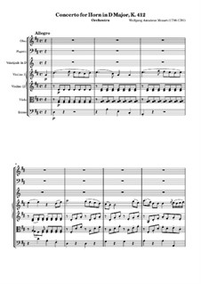 Concerto para trompa e orquestra No.1 em ré maior, K.412: Partitura completa by Wolfgang Amadeus Mozart