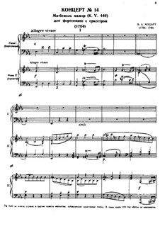 Concerto for Piano and Orchestra No.14 in E Flat Major, K.449: arranjos para dois pianos de quatro mãos by Wolfgang Amadeus Mozart