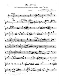 Quintet for Winds and Piano in E Flat Major, K.452: Arrangement for strings – violin I part by Wolfgang Amadeus Mozart