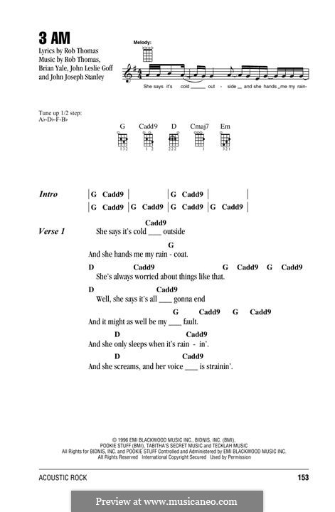 3 AM (Matchbox Twenty): para ukulele by Brian Yale, Jay Stanley, John Goff, Rob Thomas