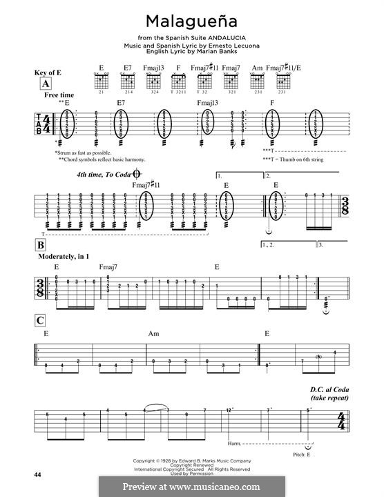 Malaguena: Para Guitarra by Ernesto Lecuona