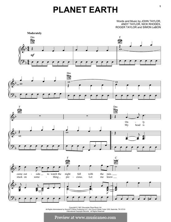 Planet Earth (Duran Duran): Para vocais e piano (ou Guitarra) by Andy Taylor, John Taylor, Nick Rhodes, Roger Taylor, Simon LeBon