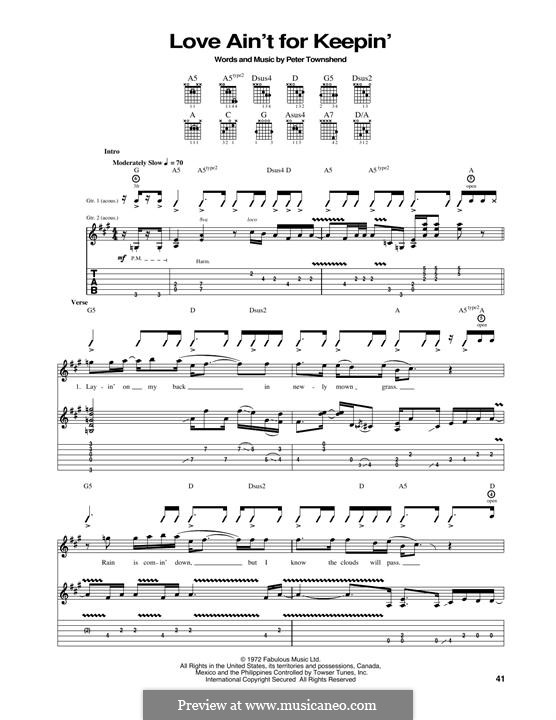 Love ain't for Keeping (The Who): Para guitarra com guia by Peter Townshend
