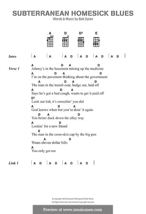 Subterranean Homesick Blues: Letras e Acordes by Bob Dylan