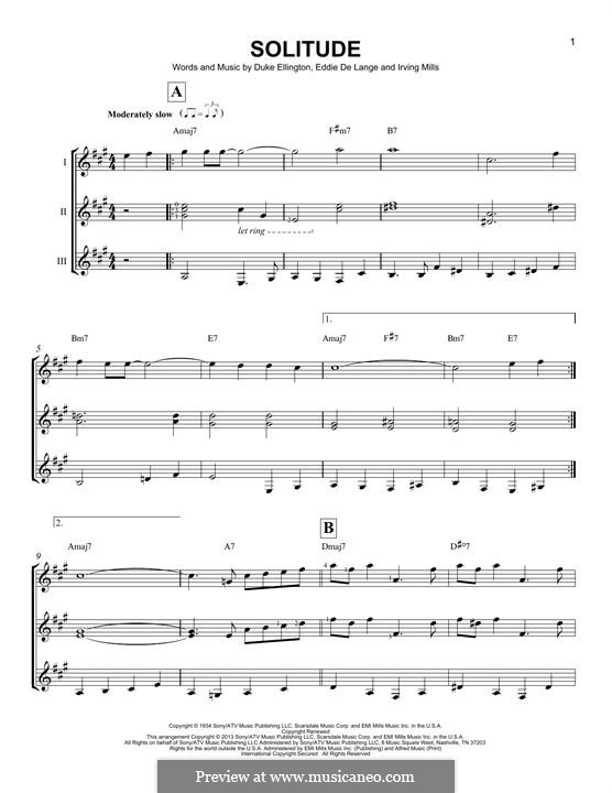 Solitude: For any instrument by Irving Mills, Duke Ellington, Eddie De Lange
