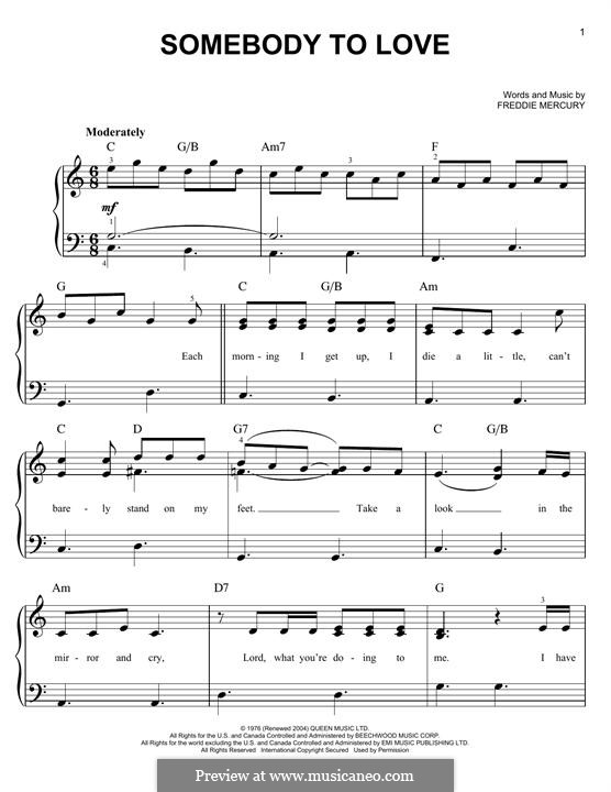 Somebody to Love (Queen): Para Piano by Freddie Mercury