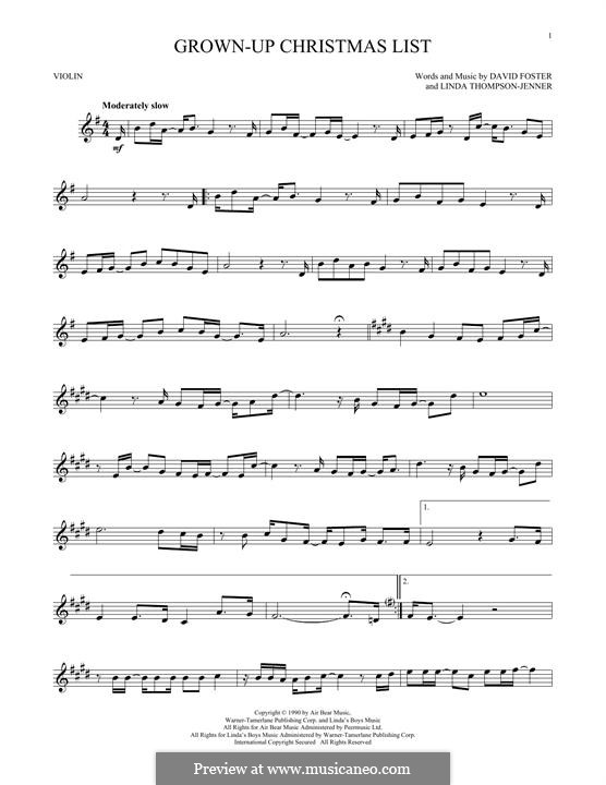 Grown-Up Christmas List: para violino by David Foster, Linda Thompson-Jenner